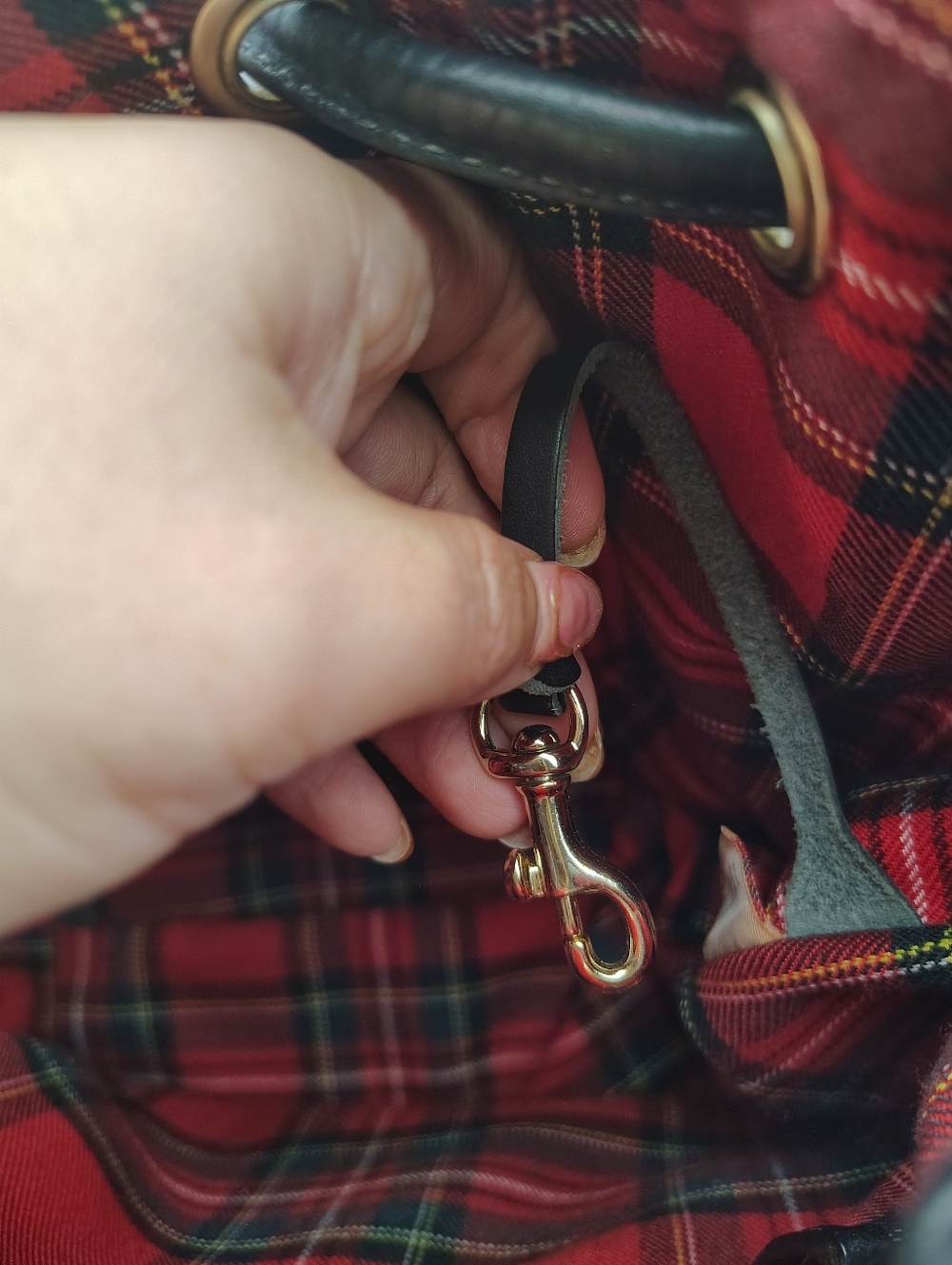 RARE Dooney & Bourke Schnauzer Design Black Bucket Bag In Red/Black/ Tartan - Picture 14 of 16